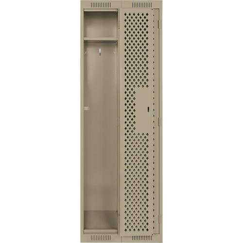 Clean Line Lockers, Bank of 2, 24" x 15" x 72", Steel, Beige, Rivet (Assembled), Perforated Equipex