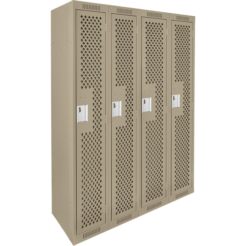 Clean Line Lockers, Bank of 4, 48" x 15" x 72", Steel, Beige, Rivet (Assembled), Perforated Equipex