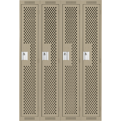 Clean Line Lockers, Bank of 4, 48" x 15" x 72", Steel, Beige, Rivet (Assembled), Perforated Equipex
