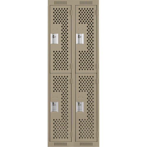 Casiers Clean Line, 2 niveaux, Bloc de 2, 24" x 15" x 72", Acier, Beige, Rivet (assembl&eacute;), Perfor&eacute; Equipex