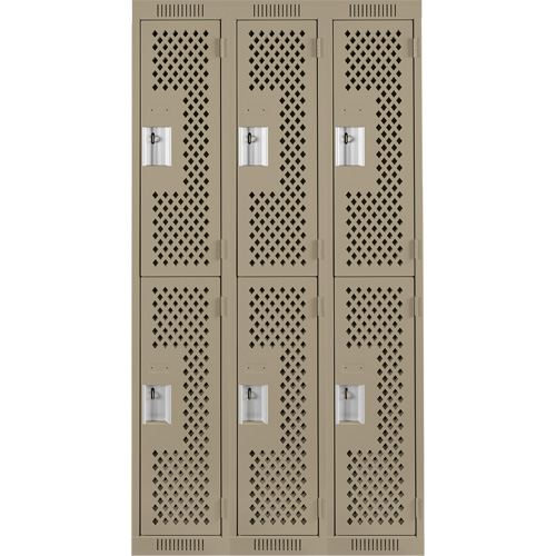 Casiers Clean Line, 2 niveaux, Bloc de 3, 36" x 15" x 72", Acier, Beige, Rivet (assembl&eacute;), Perfor&eacute; Equipex