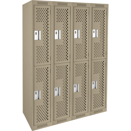 Casiers Clean Line, 2 niveaux, Bloc de 4, 48" x 12" x 72", Acier, Beige, Rivet (assembl&eacute;), Perfor&eacute; Equipex