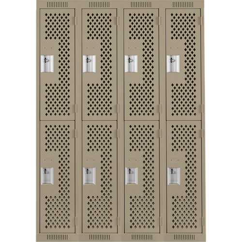 Casiers Clean Line, 2 niveaux, Bloc de 4, 48" x 12" x 72", Acier, Beige, Rivet (assembl&eacute;), Perfor&eacute; Equipex