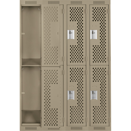 Casiers Clean Line, 2 niveaux, Bloc de 4, 48" x 12" x 72", Acier, Beige, Rivet (assembl&eacute;), Perfor&eacute; Equipex