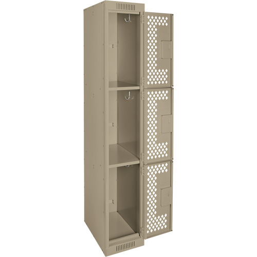 Casiers Clean Line, 3 niveaux, 12" x 12" x 72", Acier, Beige, Rivet (assembl&eacute;), Perfor&eacute; Equipex