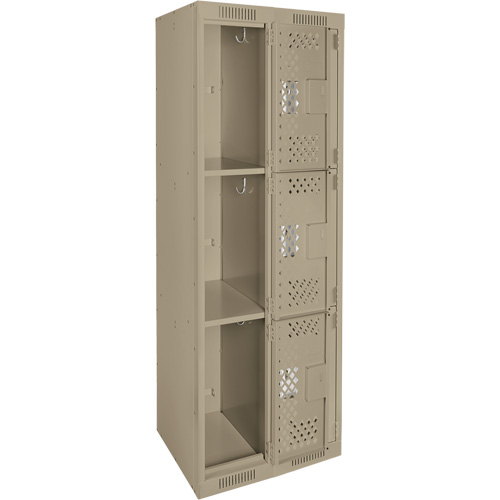 Clean Line Lockers, 3 -tier, Bank of 2, 24" x 12" x 72", Steel, Beige, Rivet (Assembled), Perforated Equipex