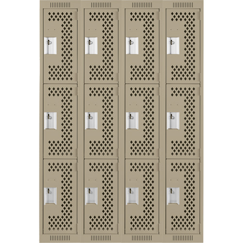Casiers Clean Line, 3 niveaux, Bloc de 4, 48" x 12" x 72", Acier, Beige, Rivet (assembl&eacute;), Perfor&eacute; Equipex