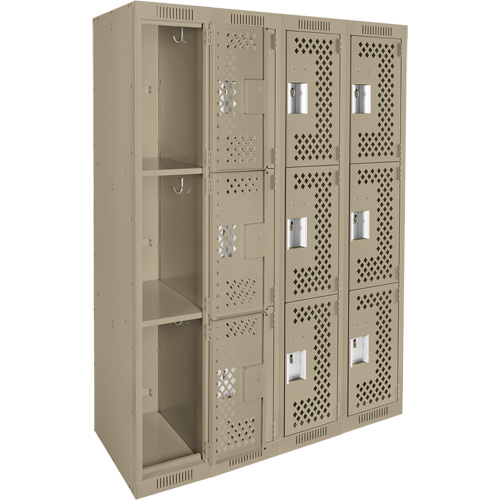 Casiers Clean Line, 3 niveaux, Bloc de 4, 48" x 12" x 72", Acier, Beige, Rivet (assembl&eacute;), Perfor&eacute; Equipex