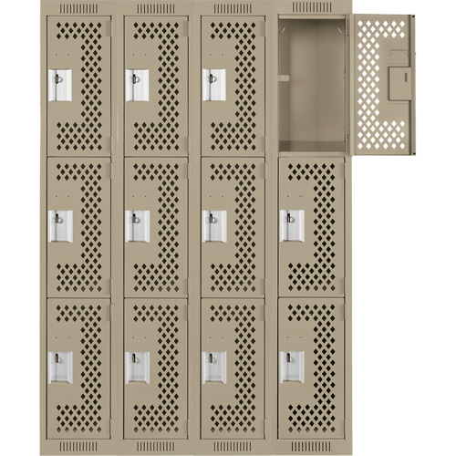 Casiers Clean Line, 3 niveaux, Bloc de 4, 48" x 12" x 72", Acier, Beige, Rivet (assembl&eacute;), Perfor&eacute; Equipex