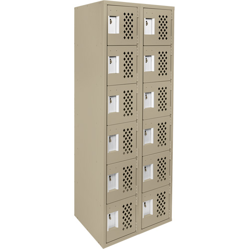 Assembled Lockerettes Clean Line Perforated Economy Lockers, 6 -tier, Bank of 2, 18" x 72" x 12", Steel Equipex