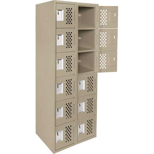 Assembled Lockerettes Clean Line Perforated Economy Lockers, 6 -tier, Bank of 2, 18" x 72" x 12", Steel Equipex