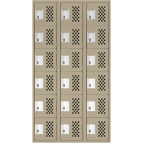 Assembled Lockerettes Clean Line Perforated Economy Lockers, 6 -tier, Bank of 3, 18" x 72" x 12", Steel Equipex