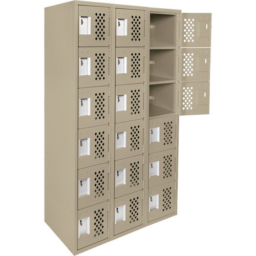 Assembled Lockerettes Clean Line Perforated Economy Lockers, 6 -tier, Bank of 3, 18" x 72" x 12", Steel Equipex