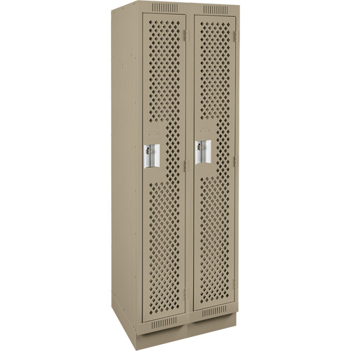 Clean Line Lockers, Bank of 2, 24" x 15" x 76", Steel, Beige, Rivet (Assembled), Perforated Equipex