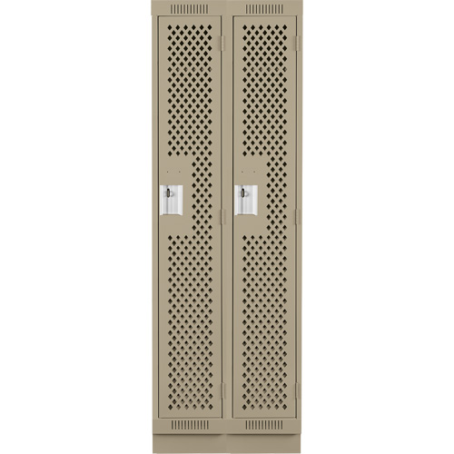 Clean Line Lockers, Bank of 2, 24" x 15" x 76", Steel, Beige, Rivet (Assembled), Perforated Equipex