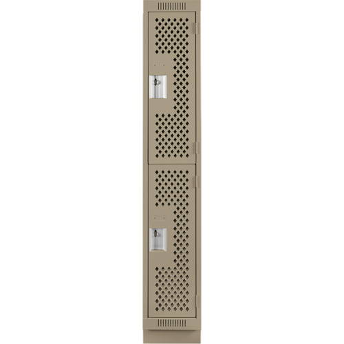 Clean Line Lockers, 2 -tier, 12" x 12" x 76", Steel, Beige, Rivet (Assembled), Perforated Equipex