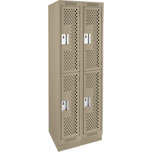 Clean Line Lockers, 2 -tier, Bank of 2, 24" x 12" x 76", Steel, Beige, Rivet (Assembled), Perforated Equipex
