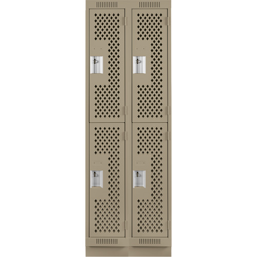 Clean Line Lockers, 2 -tier, Bank of 2, 24" x 12" x 76", Steel, Beige, Rivet (Assembled), Perforated Equipex