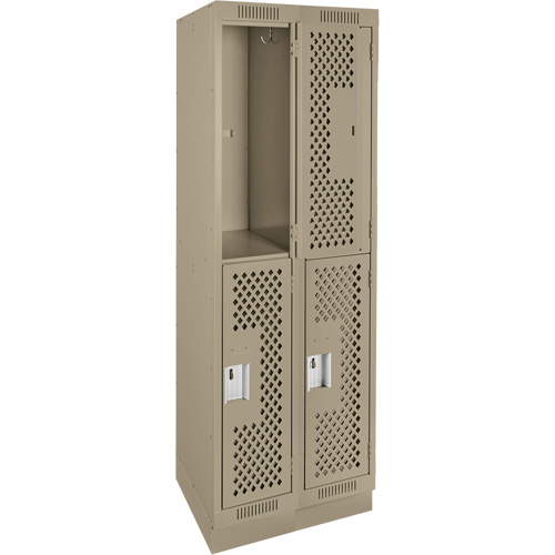 Clean Line Lockers, 2 -tier, Bank of 2, 24" x 12" x 76", Steel, Beige, Rivet (Assembled), Perforated Equipex