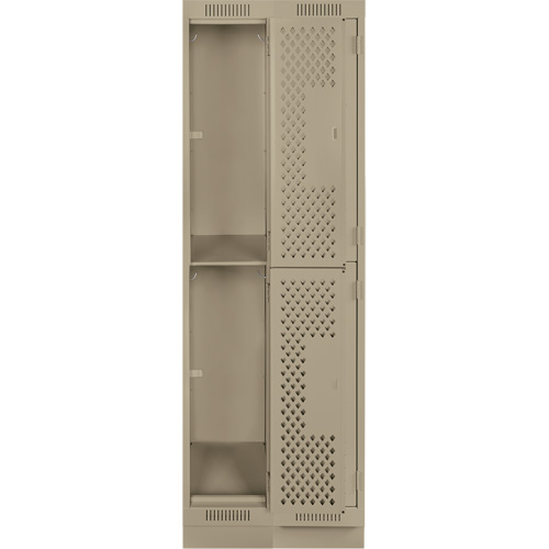 Clean Line Lockers, 2 -tier, Bank of 2, 24" x 12" x 76", Steel, Beige, Rivet (Assembled), Perforated Equipex