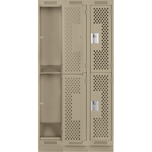 Clean Line Lockers, 2 -tier, Bank of 3, 36" x 12" x 76", Steel, Beige, Rivet (Assembled), Perforated Equipex