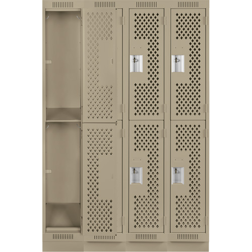 Clean Line Lockers, 2 -tier, Bank of 4, 48" x 12" x 76", Steel, Beige, Rivet (Assembled), Perforated Equipex