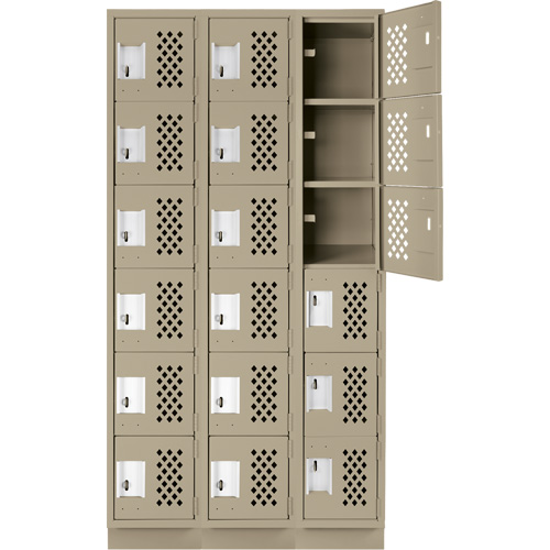 Clean-Line Perforated Lockerette, 6 -tier, Bank of 3, 12" x 72" x 12", Steel Equipex