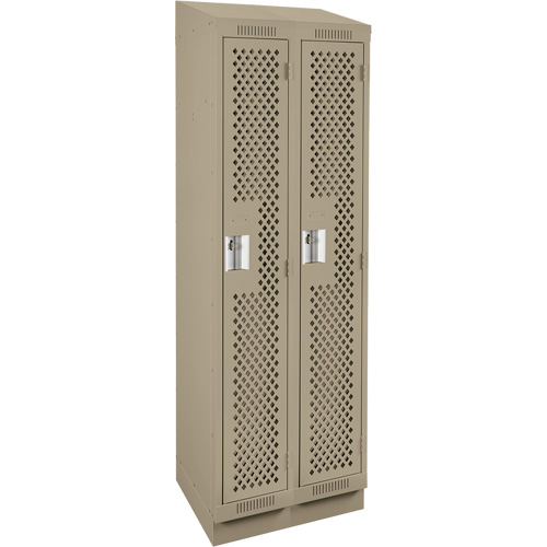 Clean Line Lockers, Bank of 2, 24" x 12" x 82", Steel, Beige, Rivet (Assembled), Perforated Equipex