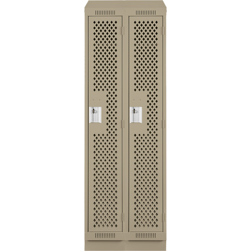 Clean Line Lockers, Bank of 2, 24" x 12" x 82", Steel, Beige, Rivet (Assembled), Perforated Equipex