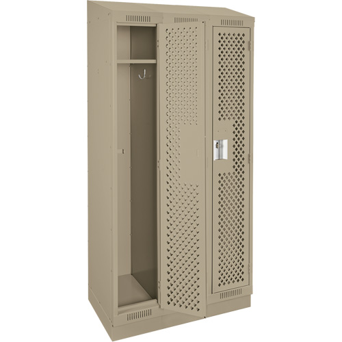 Clean Line Lockers, Bank of 3, 36" x 12" x 82", Steel, Beige, Rivet (Assembled), Perforated Equipex