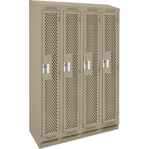 Clean Line Lockers, Bank of 4, 48" x 12" x 82", Steel, Beige, Rivet (Assembled), Perforated Equipex