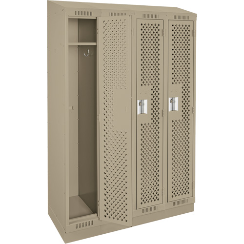 Clean Line Lockers, Bank of 4, 48" x 12" x 82", Steel, Beige, Rivet (Assembled), Perforated Equipex
