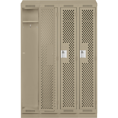 Clean Line Lockers, Bank of 4, 48" x 12" x 82", Steel, Beige, Rivet (Assembled), Perforated Equipex