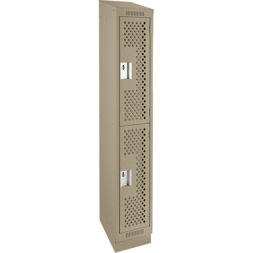 Clean Line Lockers, 2 -tier, 12" x 18" x 82", Steel, Beige, Rivet (Assembled), Perforated Equipex