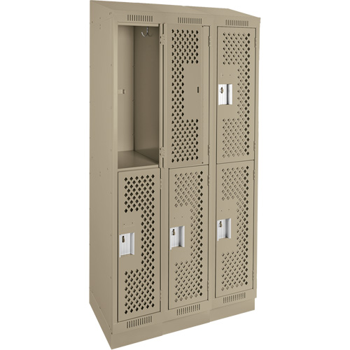 Casiers Clean Line, 2 niveaux, Bloc de 3, 36" x 18" x 82", Acier, Beige, Rivet (assembl&eacute;), Perfor&eacute; Equipex
