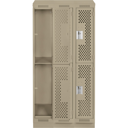 Casiers Clean Line, 2 niveaux, Bloc de 3, 36" x 18" x 82", Acier, Beige, Rivet (assembl&eacute;), Perfor&eacute; Equipex