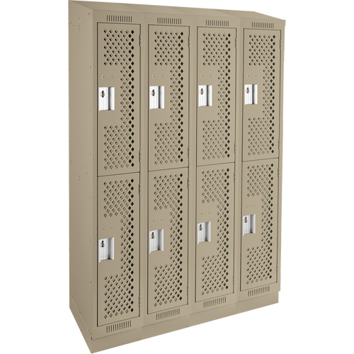 Clean Line Lockers, 2 -tier, Bank of 4, 48" x 18" x 82", Steel, Beige, Rivet (Assembled), Perforated Equipex