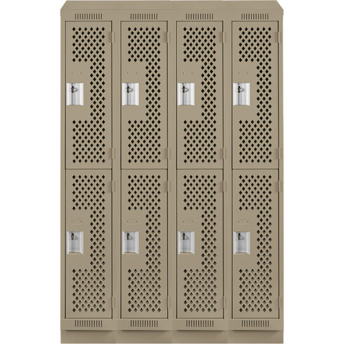 Clean Line Lockers, 2 -tier, Bank of 4, 48" x 18" x 82", Steel, Beige, Rivet (Assembled), Perforated Equipex