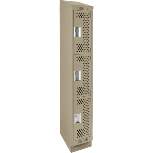 Casiers Clean Line, 3 niveaux, 12" x 12" x 82", Acier, Beige, Rivet (assembl&eacute;), Perfor&eacute; Equipex