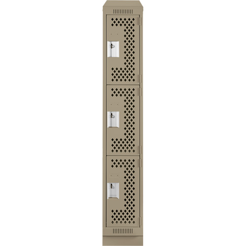 Casiers Clean Line, 3 niveaux, 12" x 12" x 82", Acier, Beige, Rivet (assembl&eacute;), Perfor&eacute; Equipex