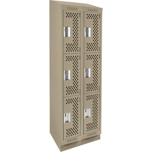 Clean Line Lockers, 3 -tier, Bank of 2, 24" x 15" x 82", Steel, Beige, Rivet (Assembled), Perforated Equipex