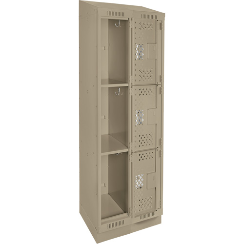Clean Line Lockers, 3 -tier, Bank of 2, 24" x 15" x 82", Steel, Beige, Rivet (Assembled), Perforated Equipex