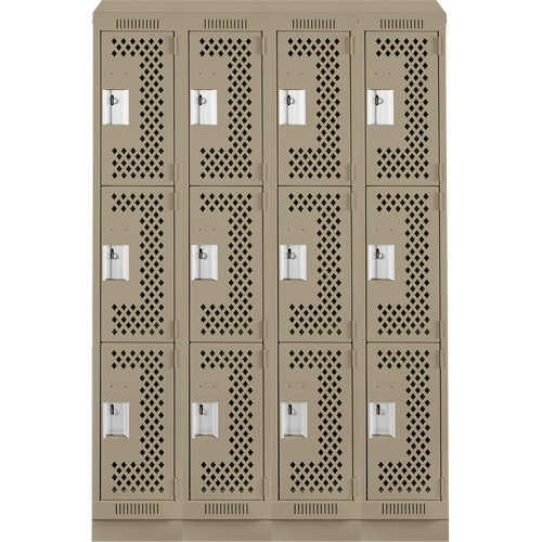 Clean Line Lockers, 3 -tier, Bank of 4, 48" x 15" x 82", Steel, Beige, Rivet (Assembled), Perforated Equipex