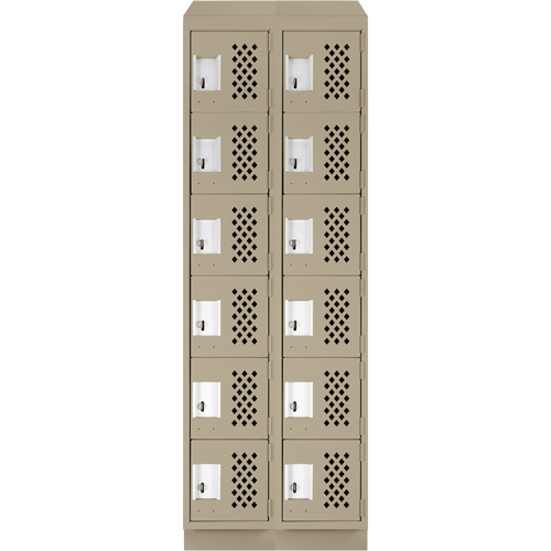 Assembled Lockerettes Clean Line Perforated Economy Lockers, 6 -tier, Bank of 2, 18" x 72" x 12", Steel Equipex