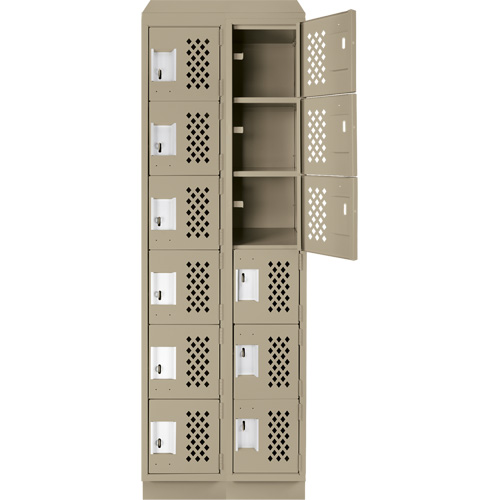 Assembled Lockerettes Clean Line Perforated Economy Lockers, 6 -tier, Bank of 2, 18" x 72" x 12", Steel Equipex