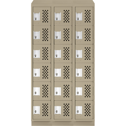 Assembled Lockerettes Clean Line Perforated Economy Lockers, 6 -tier, Bank of 3, 18" x 72" x 12", Steel Equipex