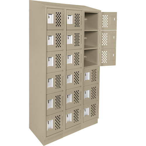 Assembled Lockerettes Clean Line Perforated Economy Lockers, 6 -tier, Bank of 3, 18" x 72" x 12", Steel Equipex