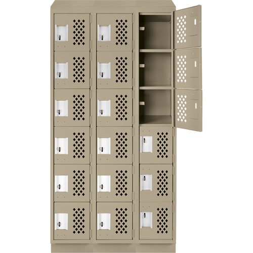 Assembled Lockerettes Clean Line Perforated Economy Lockers, 6 -tier, Bank of 3, 18" x 72" x 12", Steel Equipex