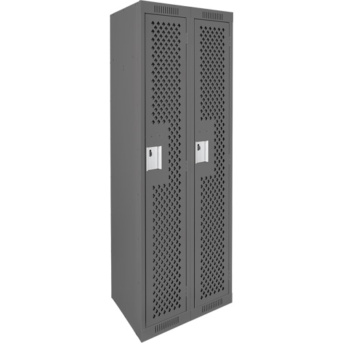 Clean Line Lockers, Bank of 2, 24" x 12" x 72", Steel, Charcoal, Rivet (Assembled), Perforated Equipex