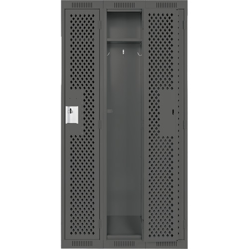 Clean Line Lockers, Bank of 3, 36" x 12" x 72", Steel, Charcoal, Rivet (Assembled), Perforated Equipex